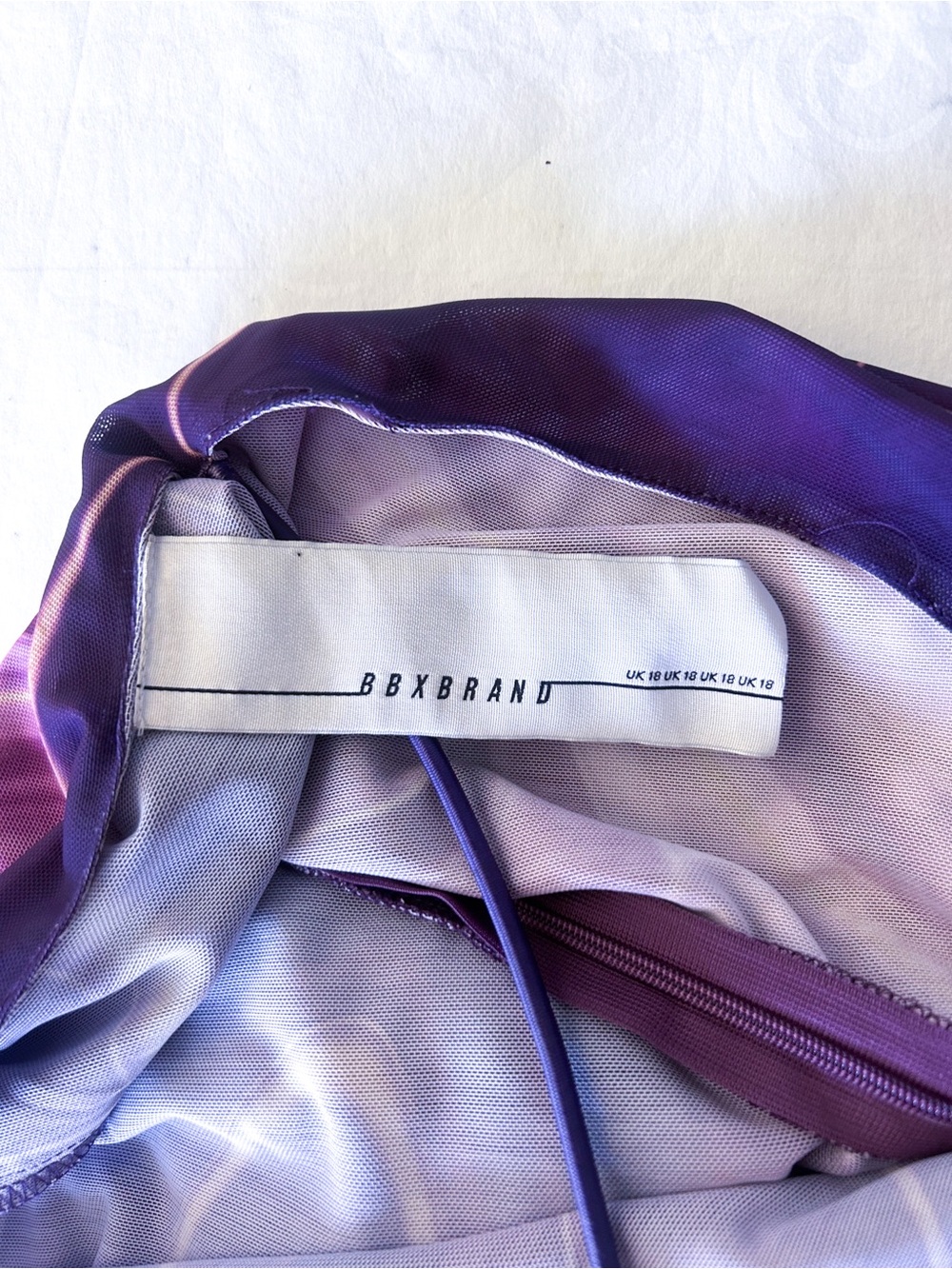 BBXBrand Mesh Purple Swirl Abstract One Shoulder Long Sleeve Midi Dress Size 14 - Picture 9 of 10